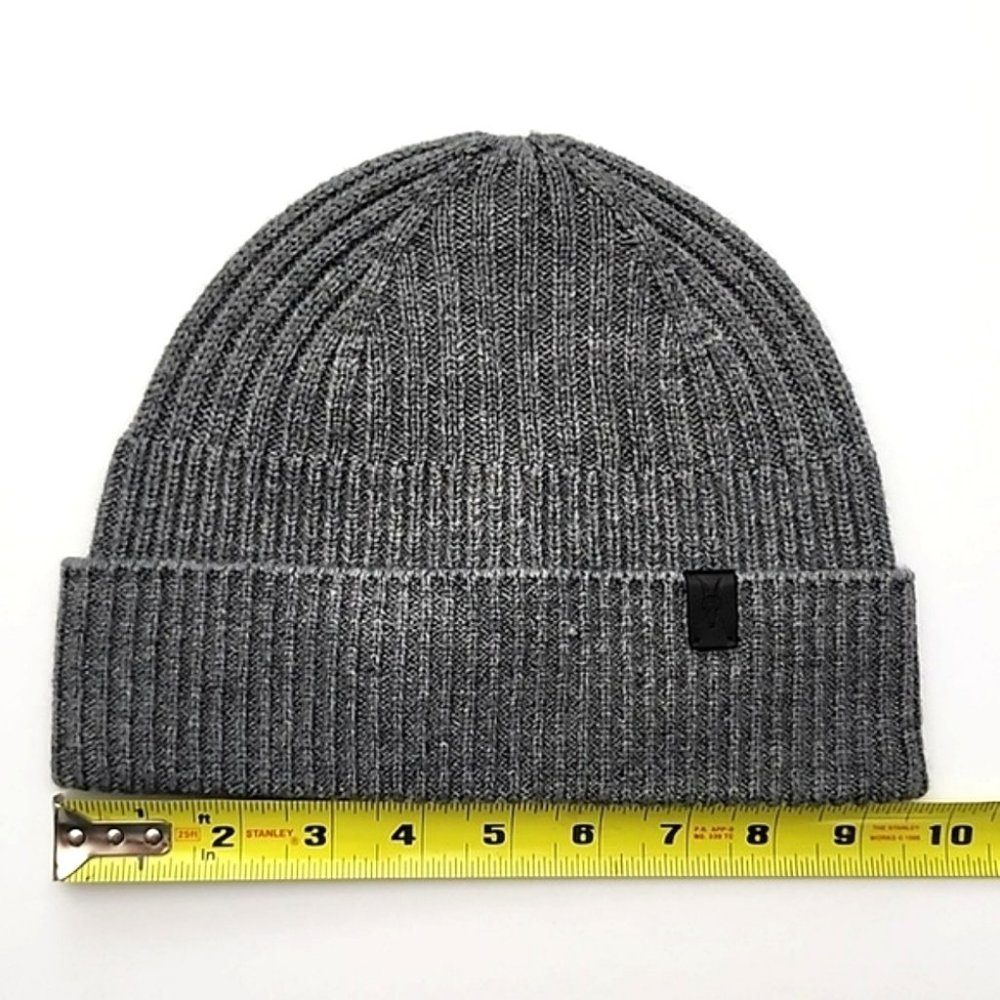 AllSaints Unisex Merino Wool Blend Knit Charcoal Grey Rib Mix Beanie Size OS - Picture 9 of 10